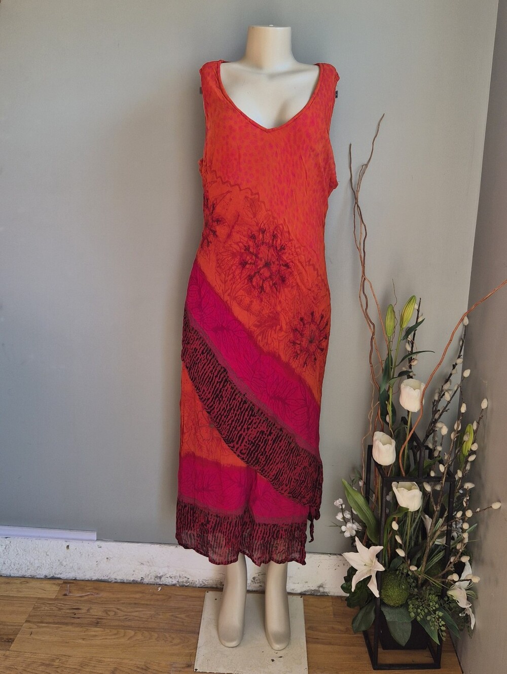 Vintage Phool Boho Maxi Dres With Beads Size 1X
